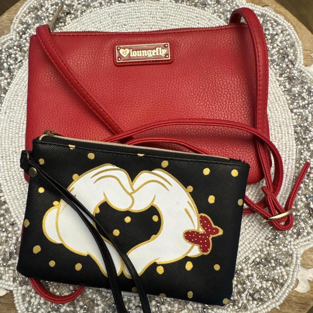 Red Lounged Small Crossbody Bag & Disney Mickey Minnie Wristlet Set